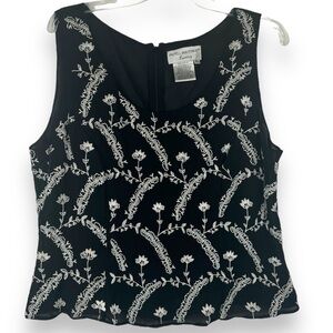 Papell Vintage 100% Silk Blouse Womens Size XL 80s 90s Coquette Beaded Glam